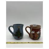 2 HAND THROWN MUDWORKS POTTERY MUGS