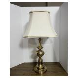 BRASS TABLE LAMP - TURNED COLUMN BASE, CREAM