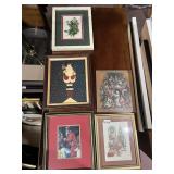 COLLECTION OF FIVE FRAMED CHRISTMAS-THEMED