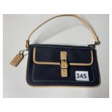 COACH - DENIM WRISTLET WITH LEATHER TRIM, BUCKLE