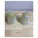 VINTAGE GLASS LAMP SHADES - PAIR, MARBLED GREEN