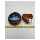 ROUND WOODEN TRINKET BOX WITH SLICE OF GEODE
