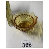 AMBER GLASS CANDLEHOLDER - HOBNAIL PATTERN,