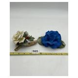 2 CAPODIMONTE ROSES, ONE WITH BROKEN LEAF, OTHER