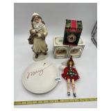 CHRISTMAS BALLS, COMPOSITION SANTA SCULPTURE,