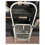 WHITE METAL TWO-STEP LADDER WITH PLATFORM.