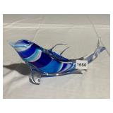 ART GLASS DOLPHIN FIGURINE - BLUE & WHITE