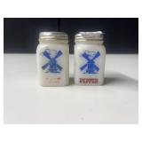 WINDMILL MILK GLASS SALT & PEPPER SHAKERS, MADE