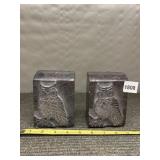 OWL BOOKENDS - RELIEF CARVED DESIGN, CRESCENT