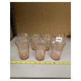 SET OF 7 PINK DEPRESSION GLASS TUMBLERS - CHERRY