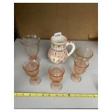 HAND-PAINTED CERAMIC PITCHER W/ GEOMETRIC DESIGN,