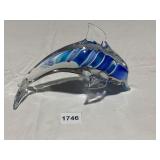 ART GLASS DOLPHIN FIGURINE - CLEAR W/ BLUE &