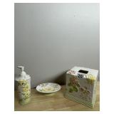 3 PC. BATHROOM SET W/ TISSUE COVER AND 2 SOAP