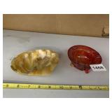 AMBERINA ASH TRAY FOOTED AND SHELL DISH