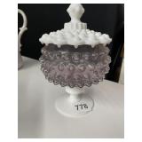 IMPERIAL MILK GLASS & AMYTHEST COVERED CANDY DISH