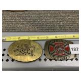 PAIR OF SOLID BRASS BELT BUCKLES - FIREFIGHTER
