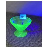 URANIUM GLASS FOOTED SHERBERT - BRIGHT GREEN