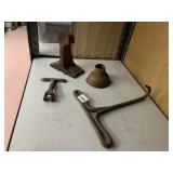 ANTIQUE CAST IRON TOOLS - CLAW TOOL, ANVIL STAND,
