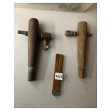 2 BARREL SPOUTS  FOLDING RULER, BRASS ENDS.