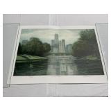 SIGNED HAND-COLORED ETCHING LINCOLN PARK CHICAGO