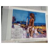 SIGNED ABSTRACT ACRYLIC PAINTING - HARBOR/DOCK