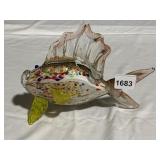 GLASS FISH FIGURINE - CLEAR W/ COLORFUL SPECKLED