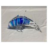 ART GLASS DOLPHIN FIGURINE - CLEAR W/ BLUE &