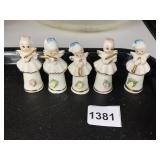 SET OF 5 PORCELAIN ANGEL BELL FIGURINES - WHITE
