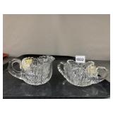 PAIR OF CRYSTAL CREAMERS - DEEPLY CUT GEOMETRIC &