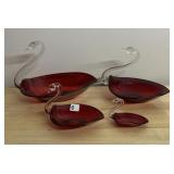 RED RUBY SET OF 4 NESTING SWAN'S