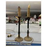 PAIR OF CANDLE LAMPS - TWISTED BLACK METAL STEMS