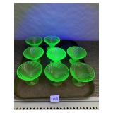 URANIUM SET OF 8 DEPRESSION GLASS FOOTED SHERBET