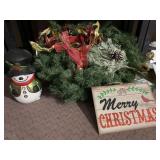ASSORTED HOLIDAY WREATHS  & SIGN