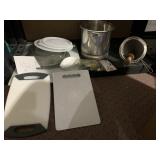 ASSORTED COOKWARE ITEMS AND CUTTING BOARDS