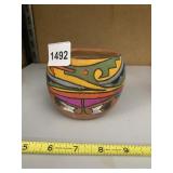 NATIVE AMERICAN POTTERY BOWL - HAND-PAINTED
