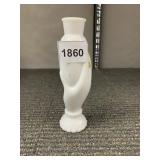 WHITE PORCELAIN SCULPTURAL HAND  VASE - 6 IN H