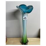 ART GLASS VASE/BLUE GREEN/WHITE