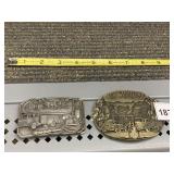PAIR OF CAST METAL BELT BUCKLES - EMERGENCY