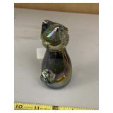 CARNIVAL GLASS CAT FIGURINE - IRIDESCENT SMOKY
