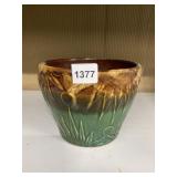 ART POTTERY PLANTER BOWL - GREEN AND BROWN GLAZED