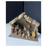 NATIVITY SCENE WITH FIGURES ATTACHED ON BASE WITH