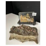 ORIENTAL CORK UNDER GLASS, CAPODIMONTE BOX W/