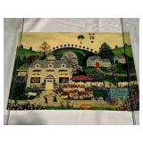 VINTAGE TEXTILE PANEL - COUNTRY GARDEN SCENE W/