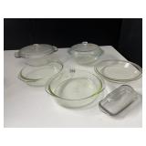 PYREX & ANCHOR HOCKING CASSEROLE DISHES, PIE PAN,