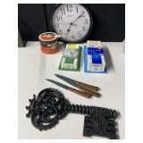 METAL KEY, CLOCK, MOTH TIN, 2 NEW BOXES Q TIPS