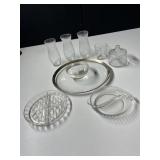 SILVER RIM PLATE & BOWL, VASES, CANDLE WICK DISH,