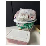 HOLIDAY DECORATIONS, SATIN BALLS , LAUNDRY BASKET