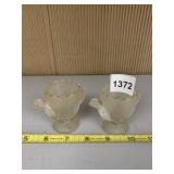 PAIR OF FROSTED GLASS EGG CUP VESSELS W/ BIRD
