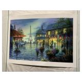 SIGNED PRINT EUROPEAN VILLAGE SCENE W/ CANAL,