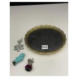 DRESSER TRAY, MUSIC BOX, DECORATIVE SILVER